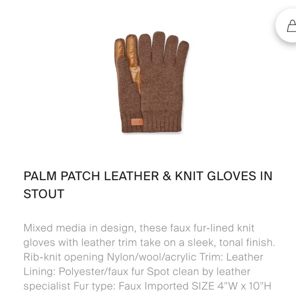 UGG PALM PATCH LEATHER & KNIT GLOVES IN STOUT  S/M  New - Picture 2 of 9